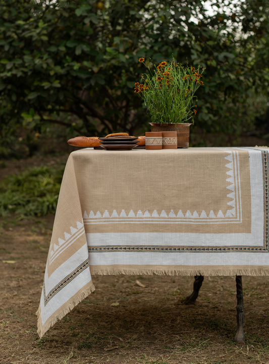 Block Printed Table Cloth : Tanjore Wheat Textured