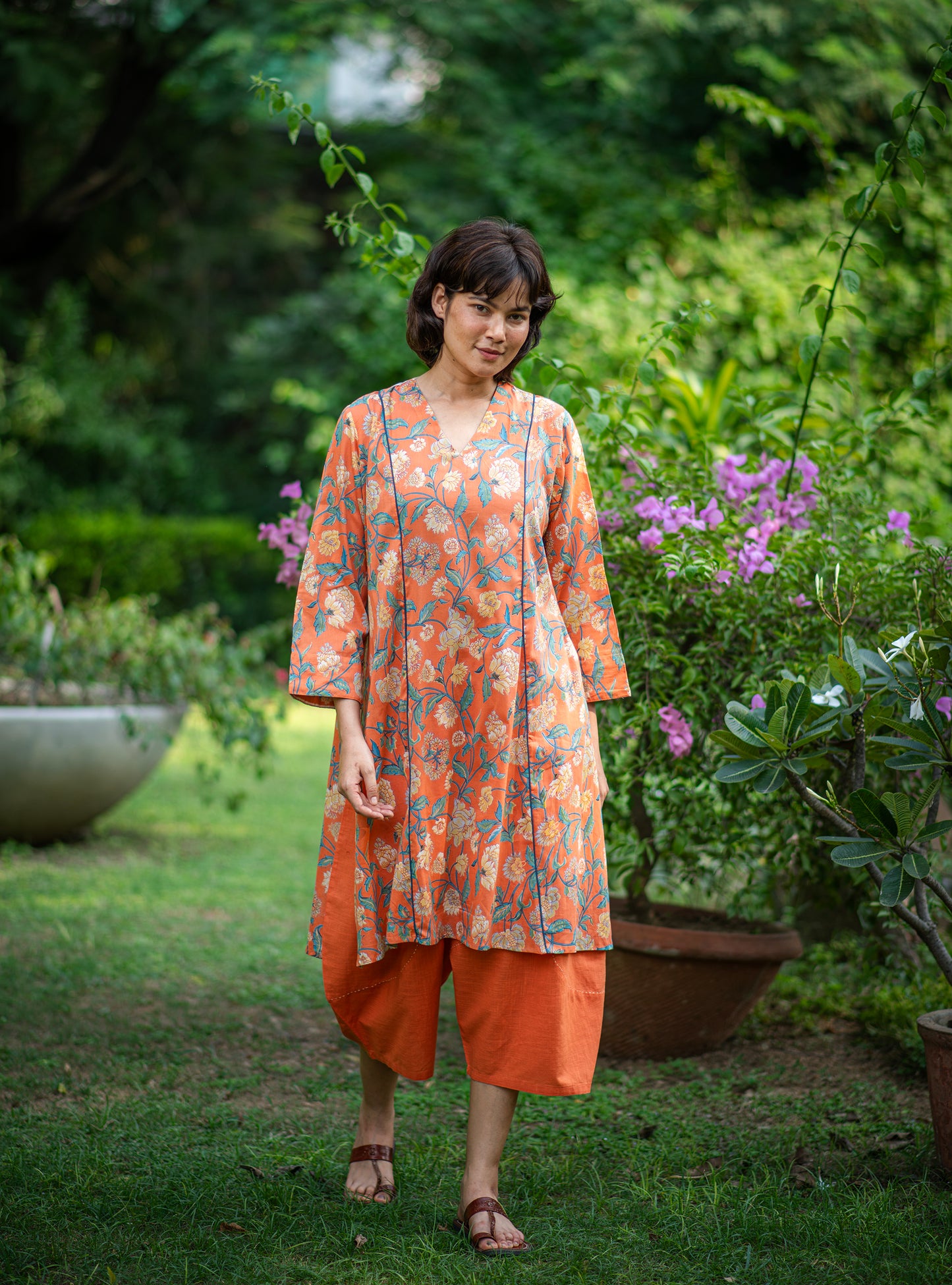 Branch Kurta : Florentine Orange Voile