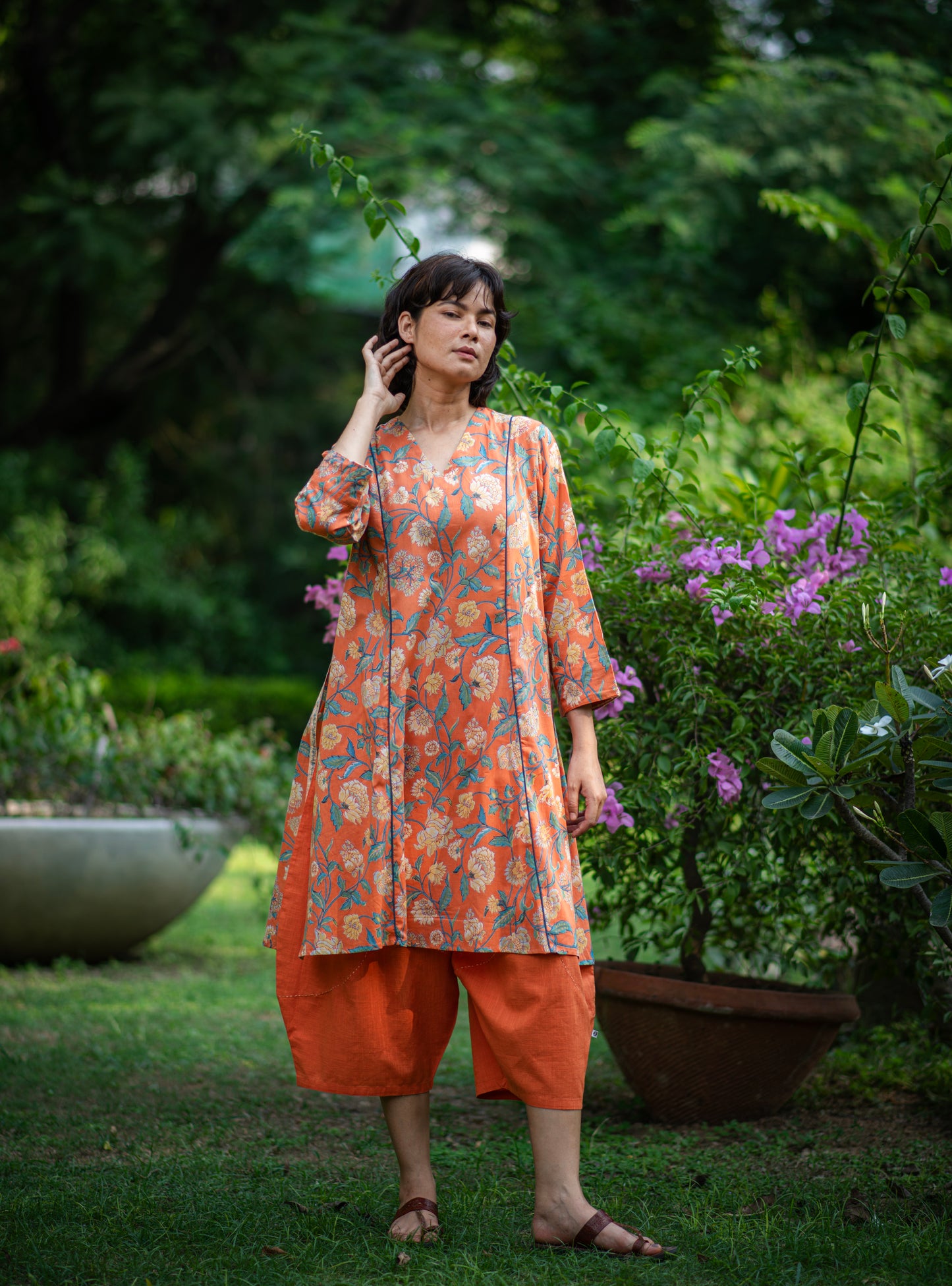Branch Kurta : Florentine Orange Voile