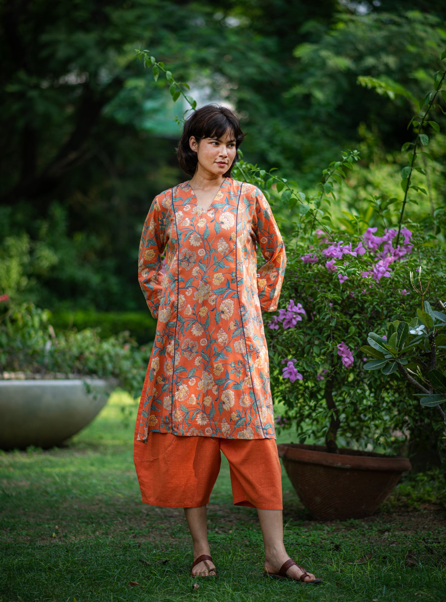 Branch Kurta : Florentine Orange Voile