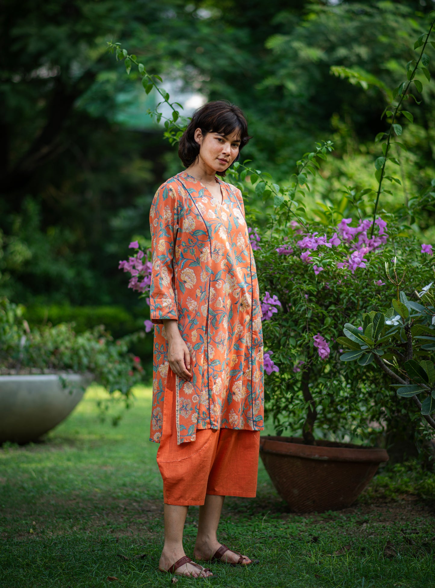 Branch Kurta : Florentine Orange Voile