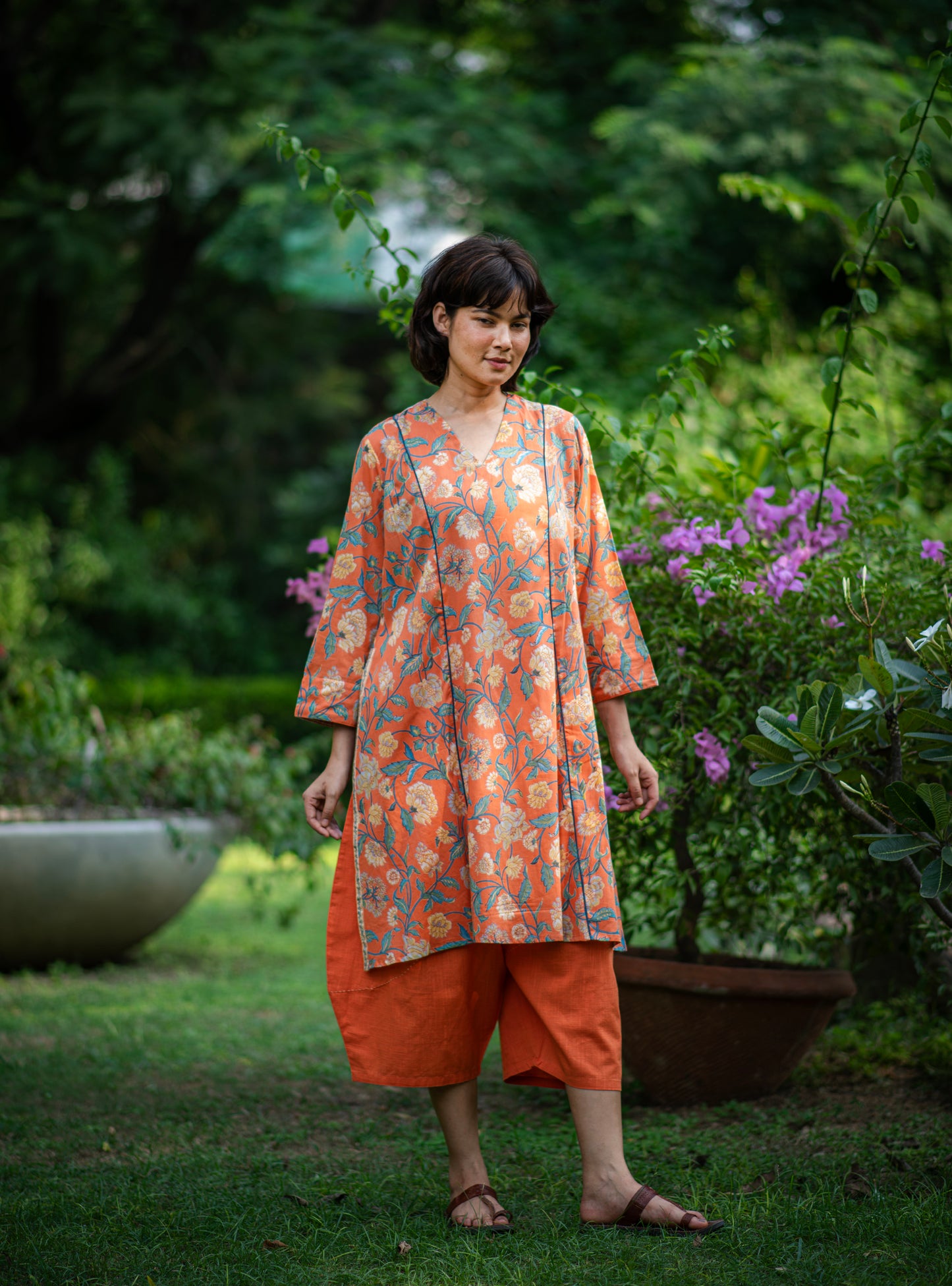 Branch Kurta : Florentine Orange Voile