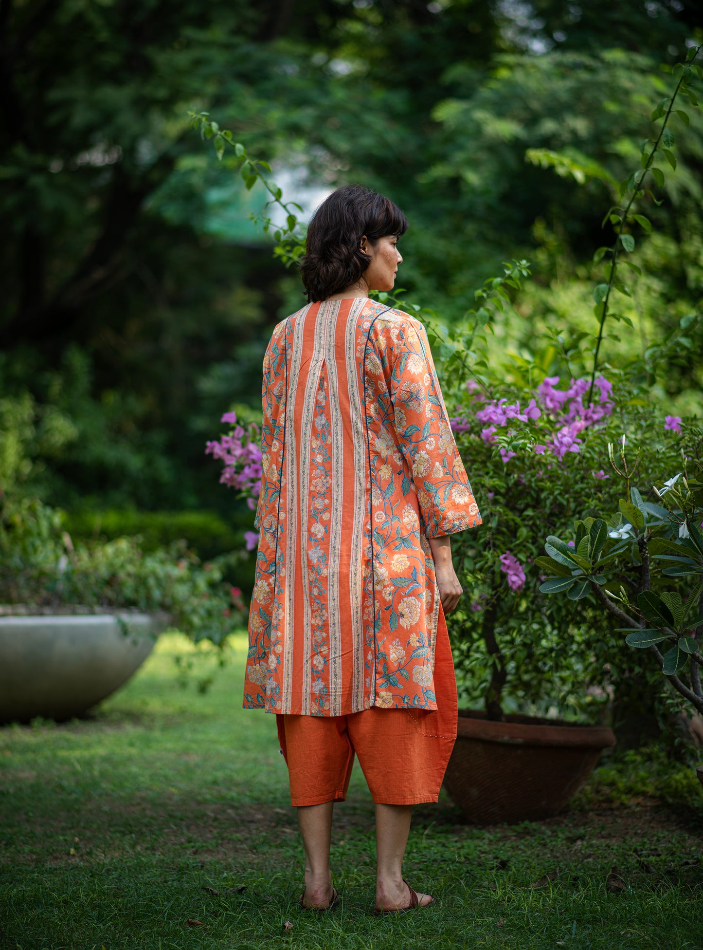 Branch Kurta : Florentine Orange Voile
