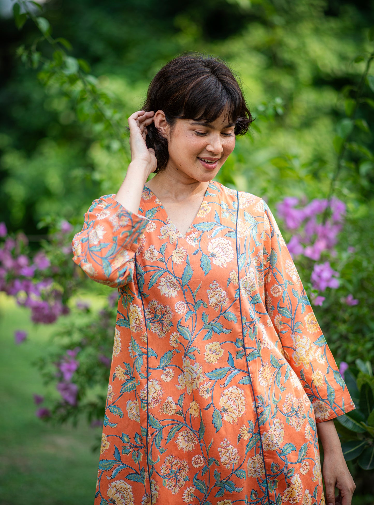 Branch Kurta : Florentine Orange Voile
