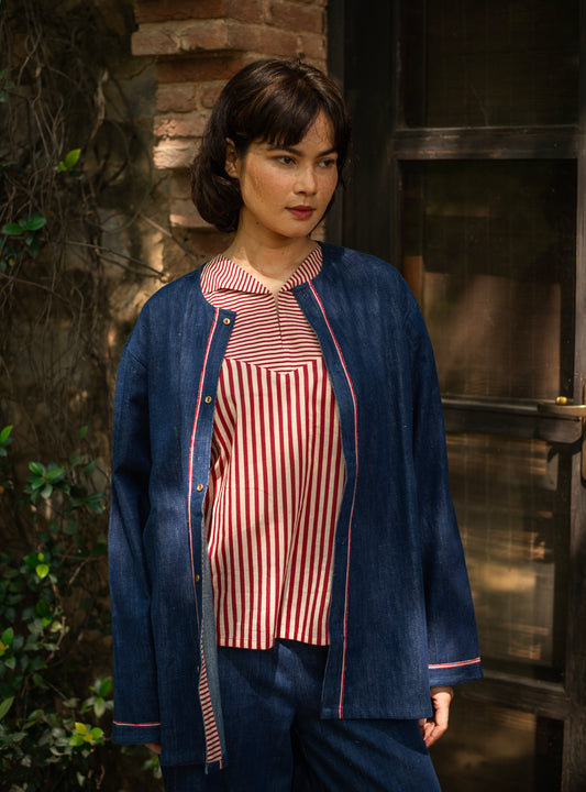 Calico Shrug : Handspun Navy Denim