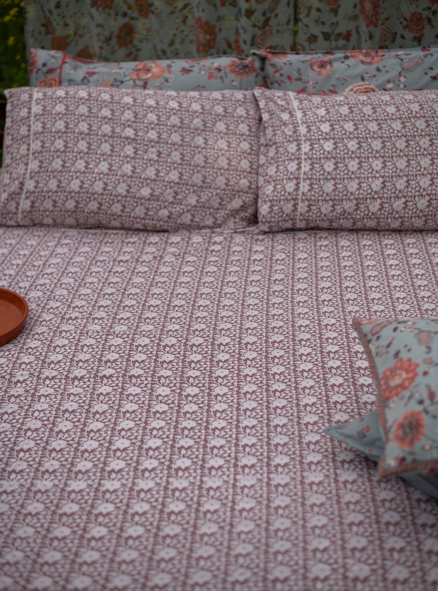 Printed Fitted Bedsheet : Camryn Mocha Cambric