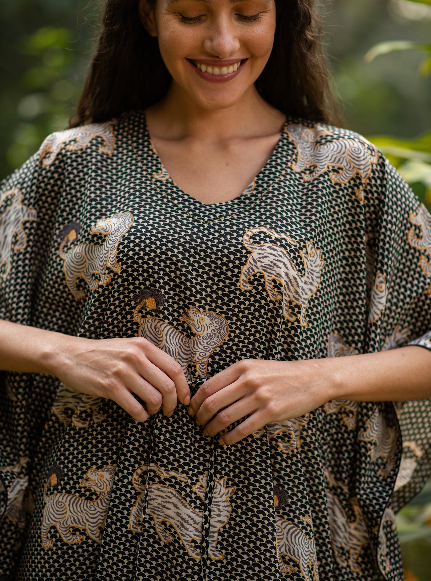 Classic Kaftan : Tiger Black Voile