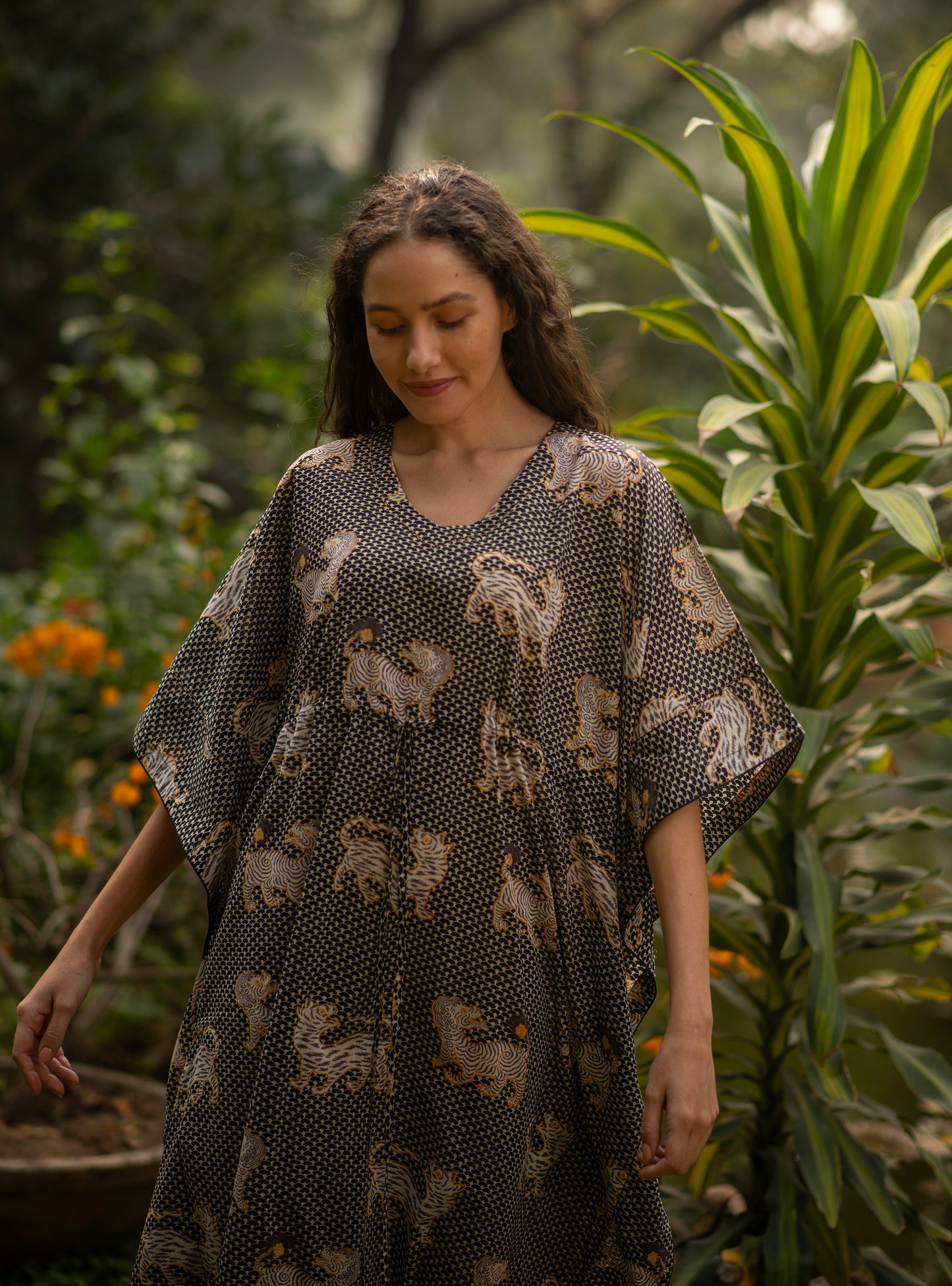 Classic Kaftan : Tiger Black Voile