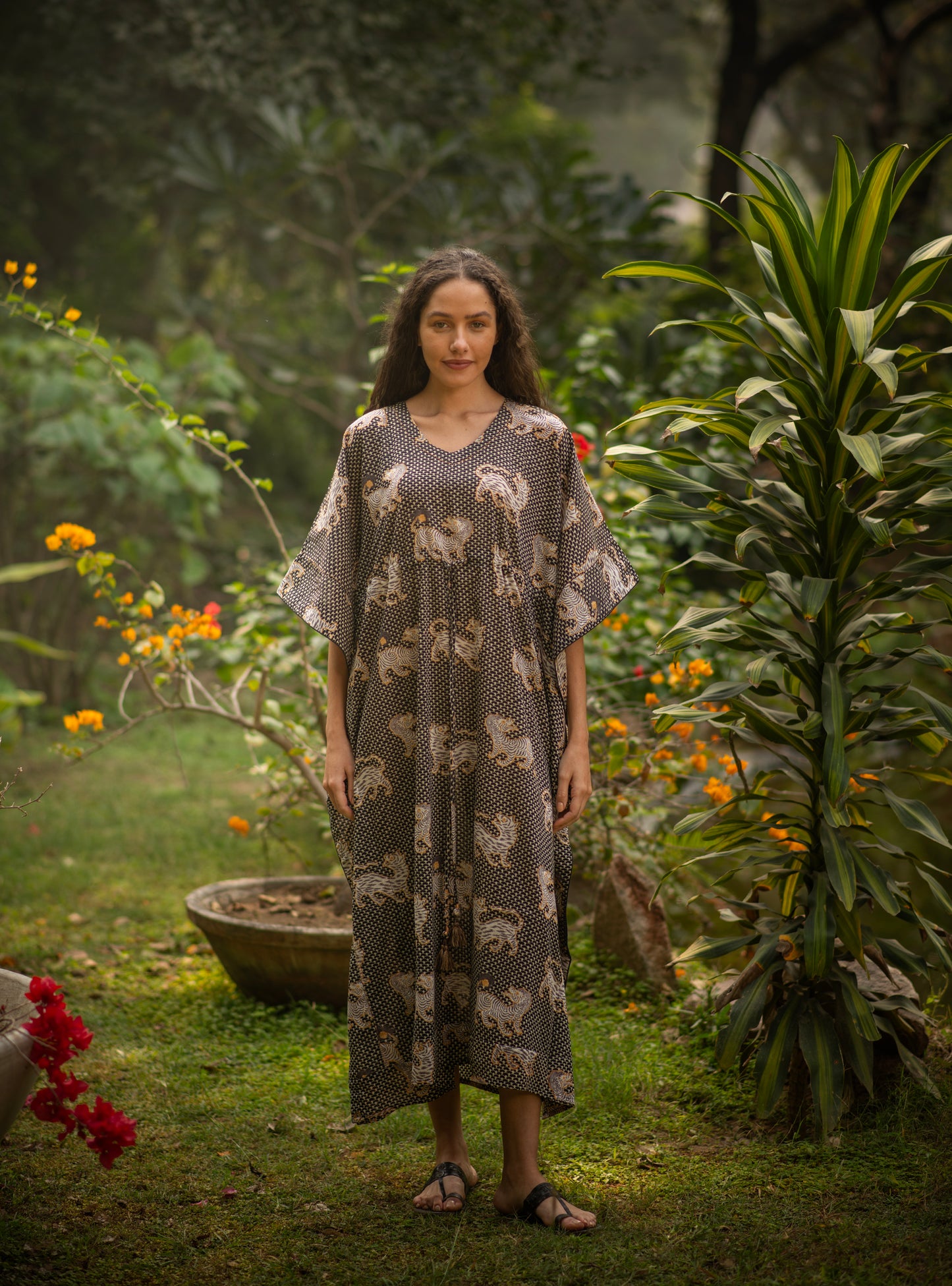 Classic Kaftan : Tiger Black Voile