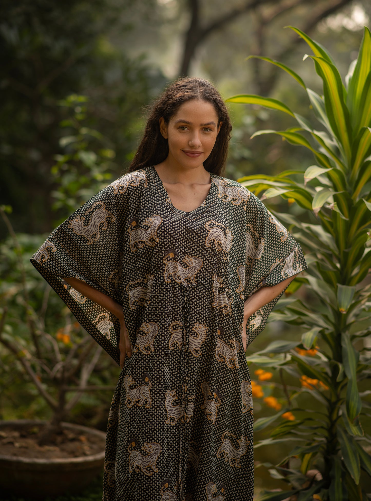 Classic Kaftan : Tiger Black Voile