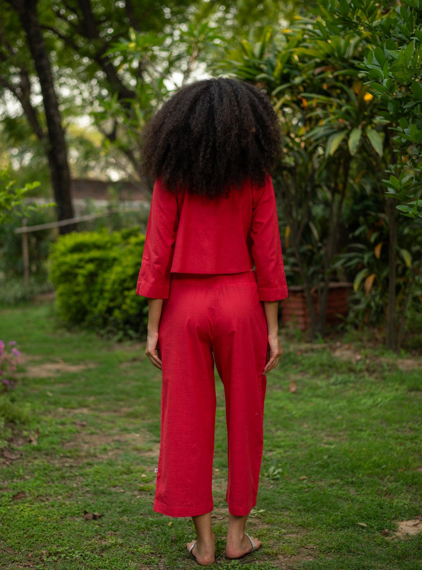 Crop Pant : Solid Coral Slub