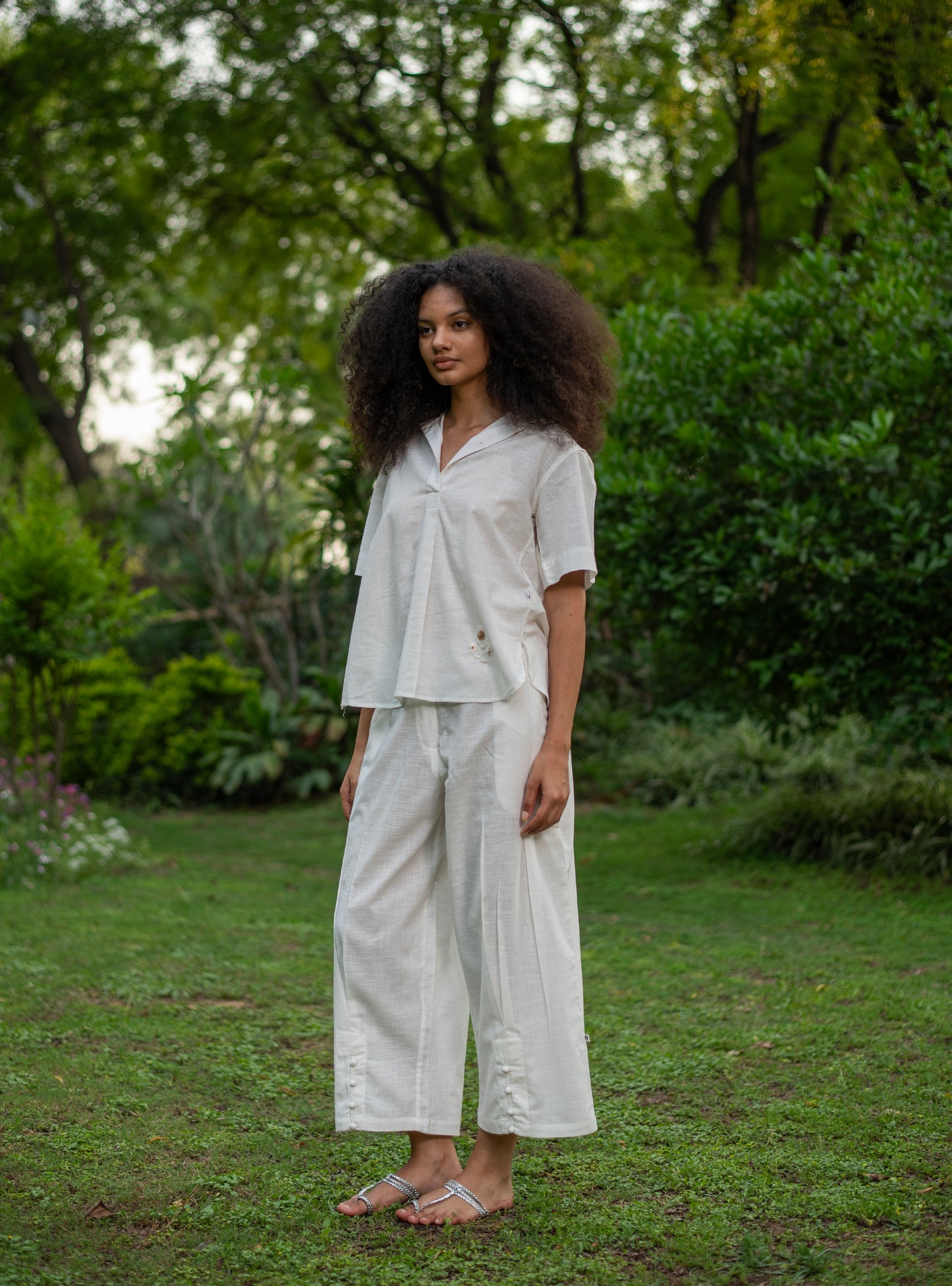 Crop Pant : Solid White Slub
