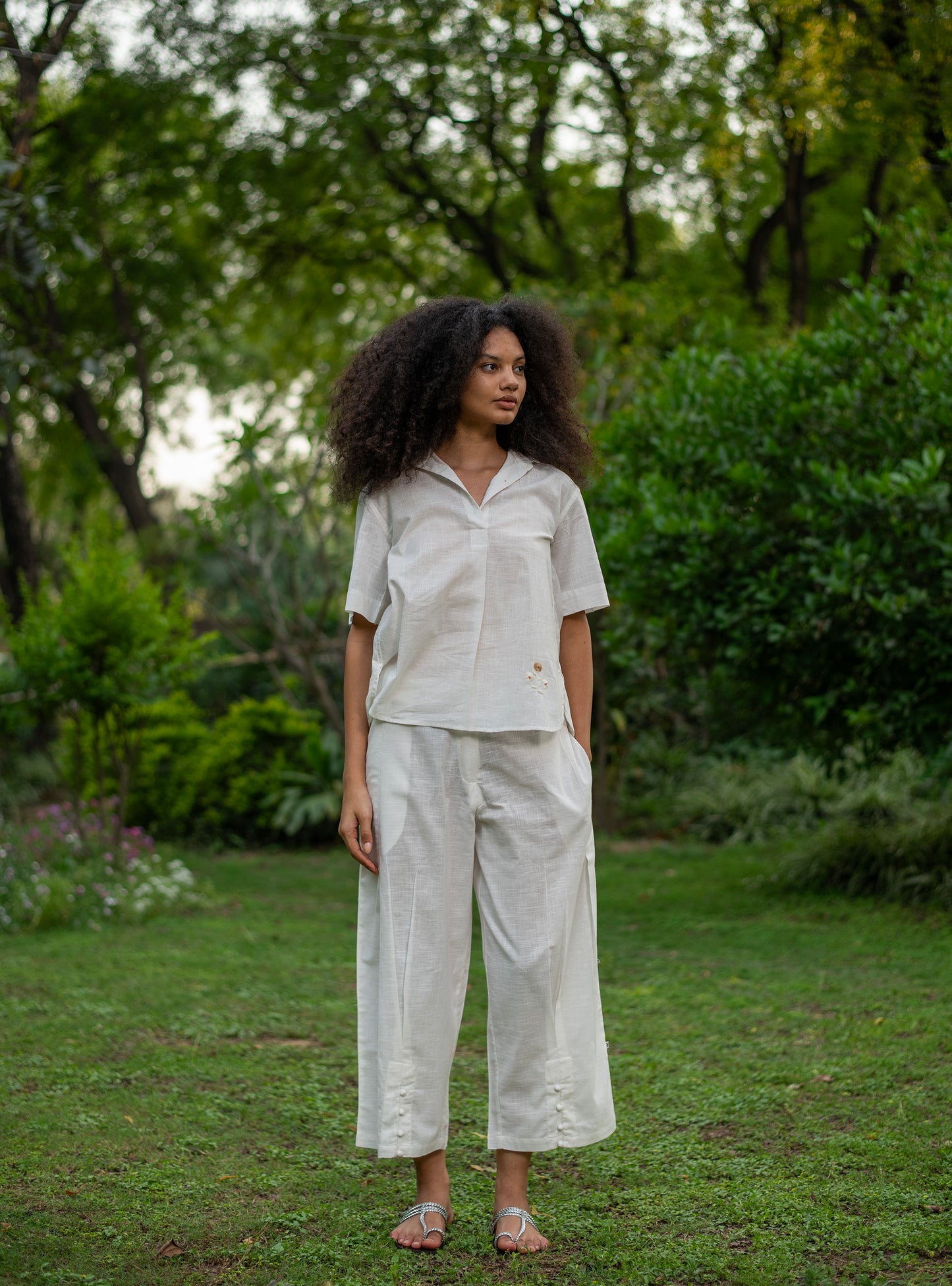 Crop Pant : Solid White Slub