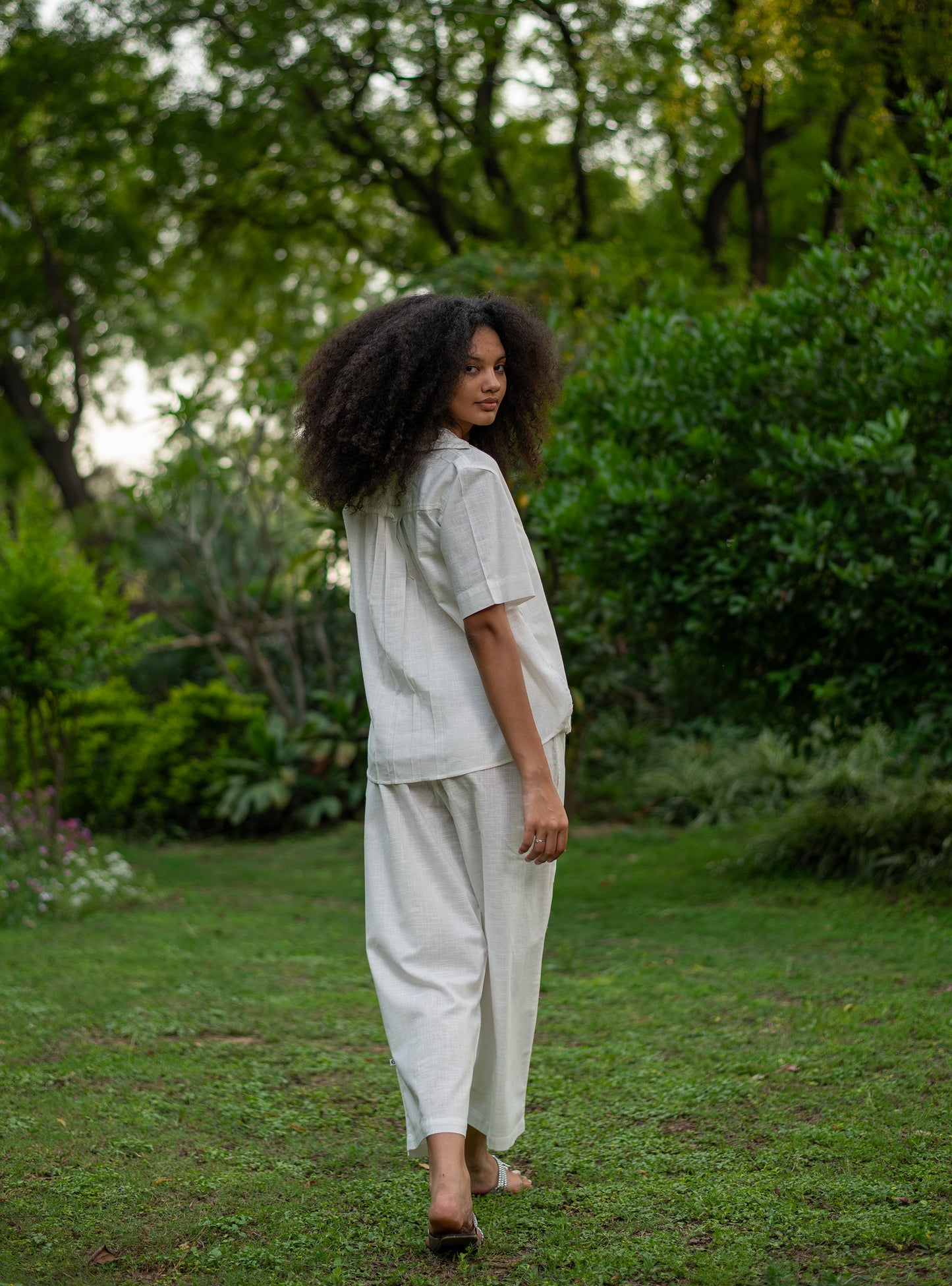 Crop Pant : Solid White Slub