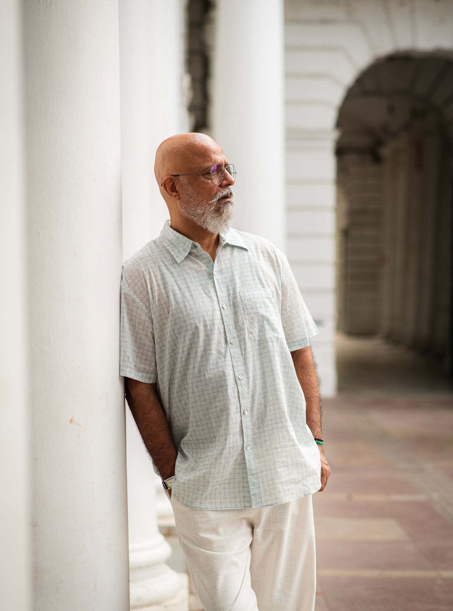 Xavier Shirt Half Sleeves : Ghazni Teal OD  Voile
