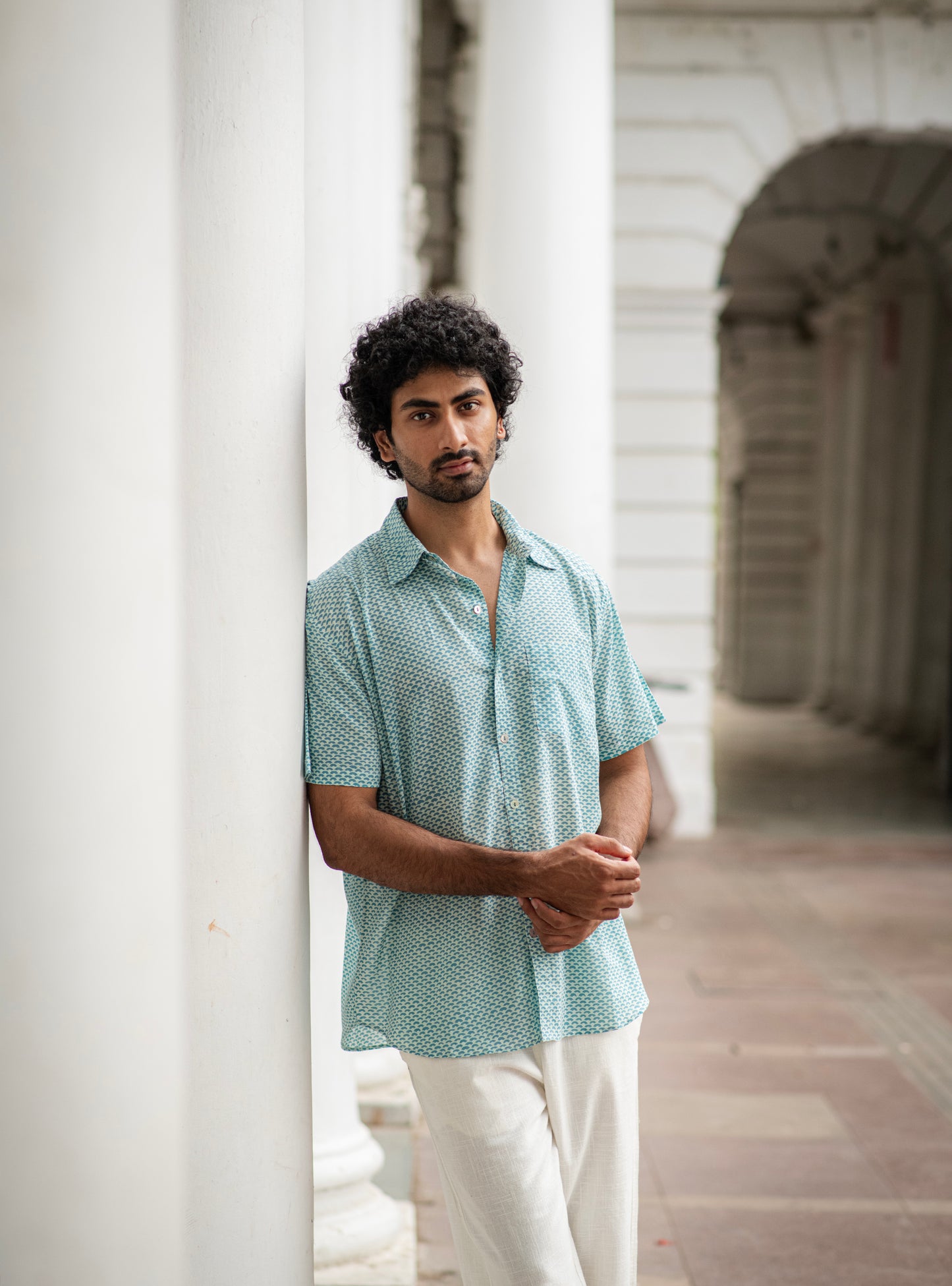 Xavier Shirt Half Sleeves : Scales Turq Voile