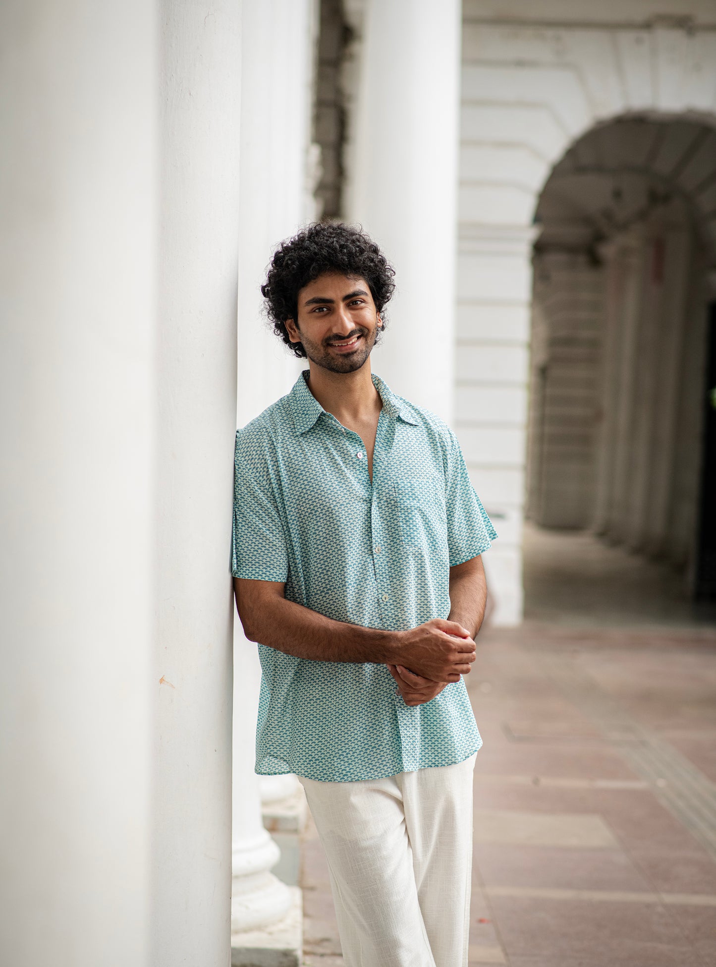 Xavier Shirt Half Sleeves : Scales Turq Voile