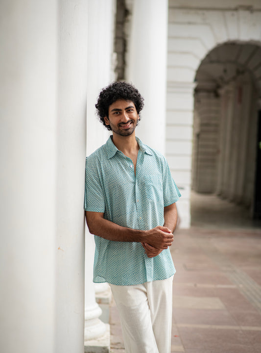 Xavier Shirt Half Sleeves : Scales Turq Voile