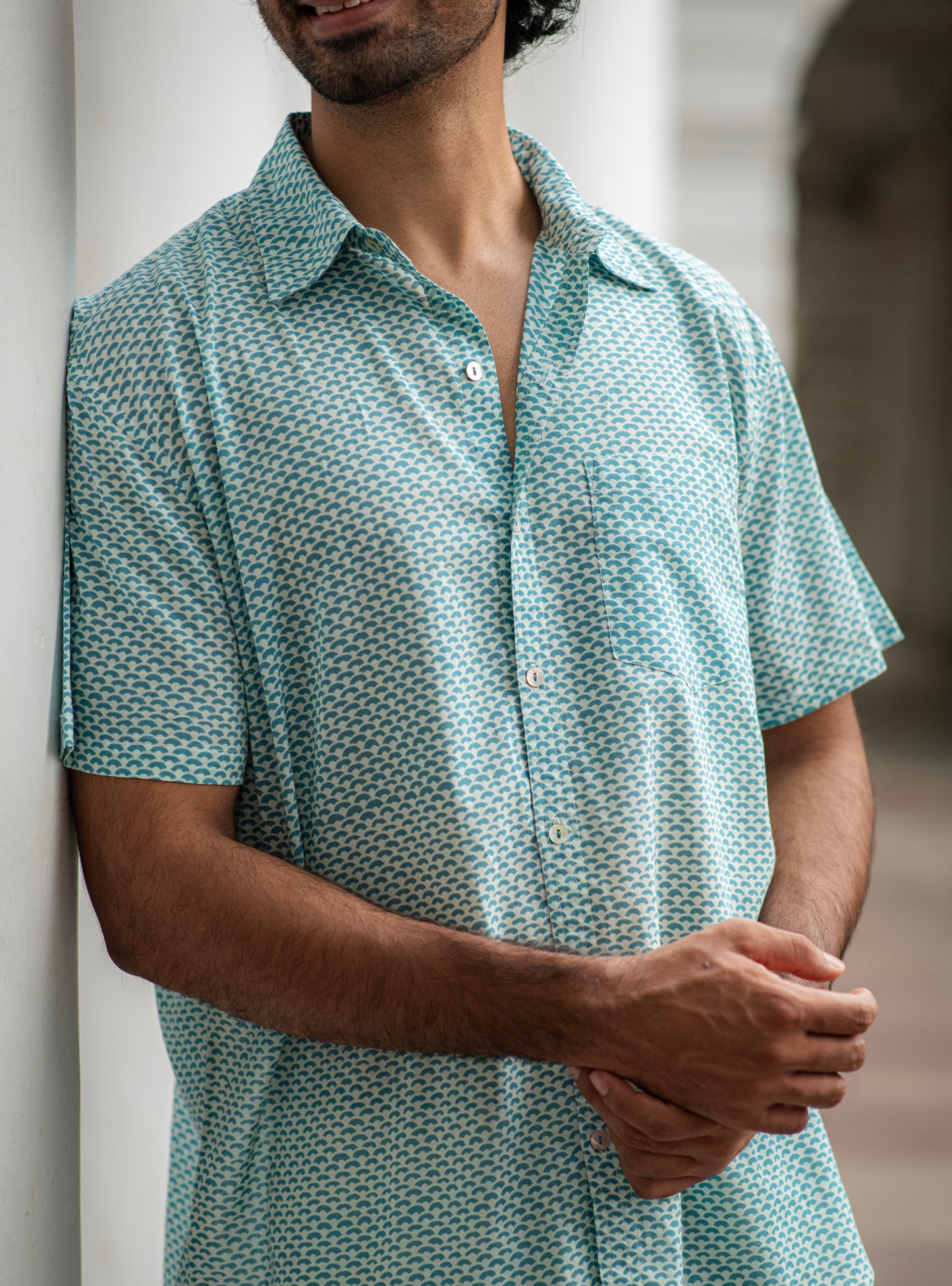 Xavier Shirt Half Sleeves : Scales Turq Voile
