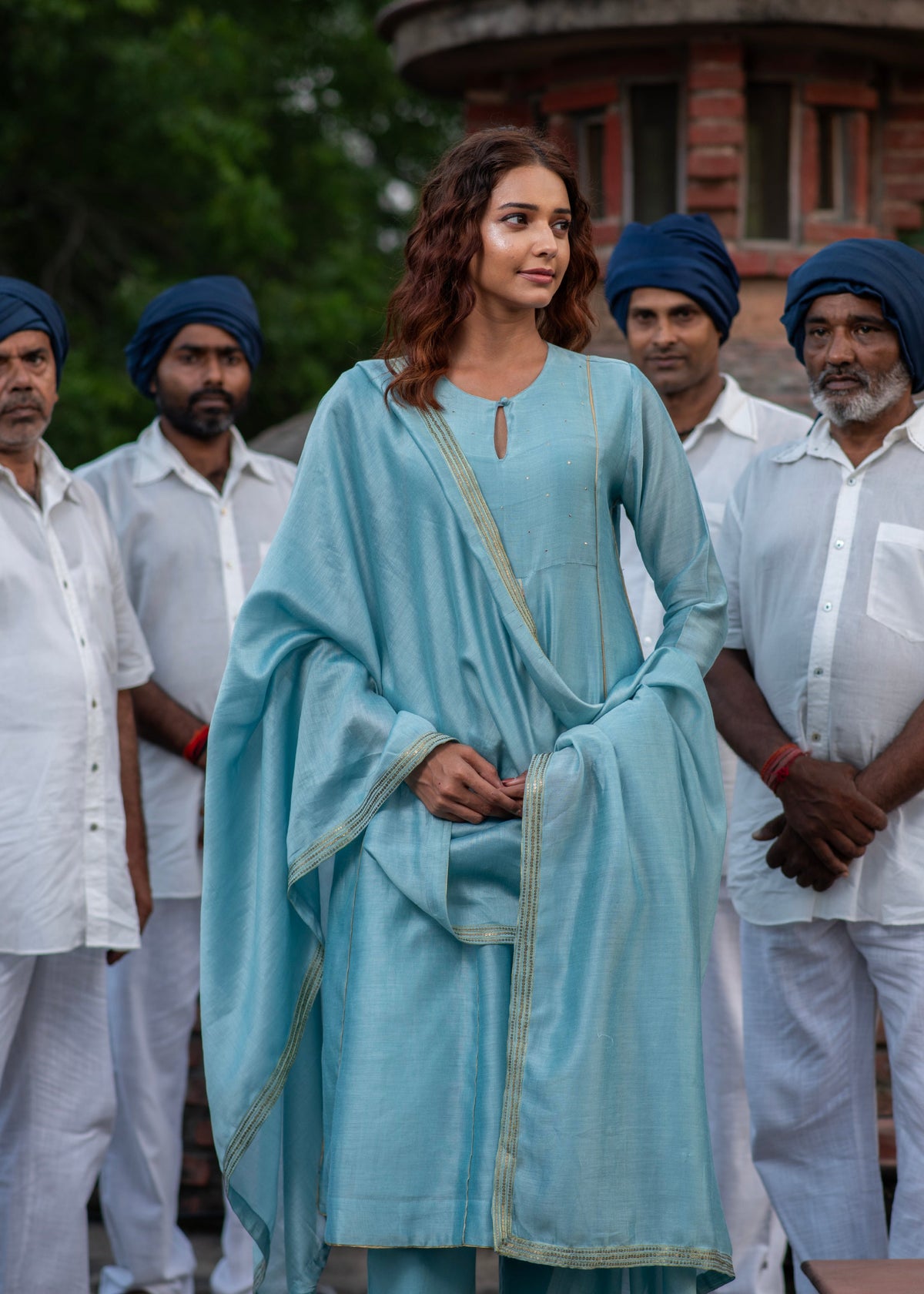 Embroidered Dupatta : Powder Blue Chanderi