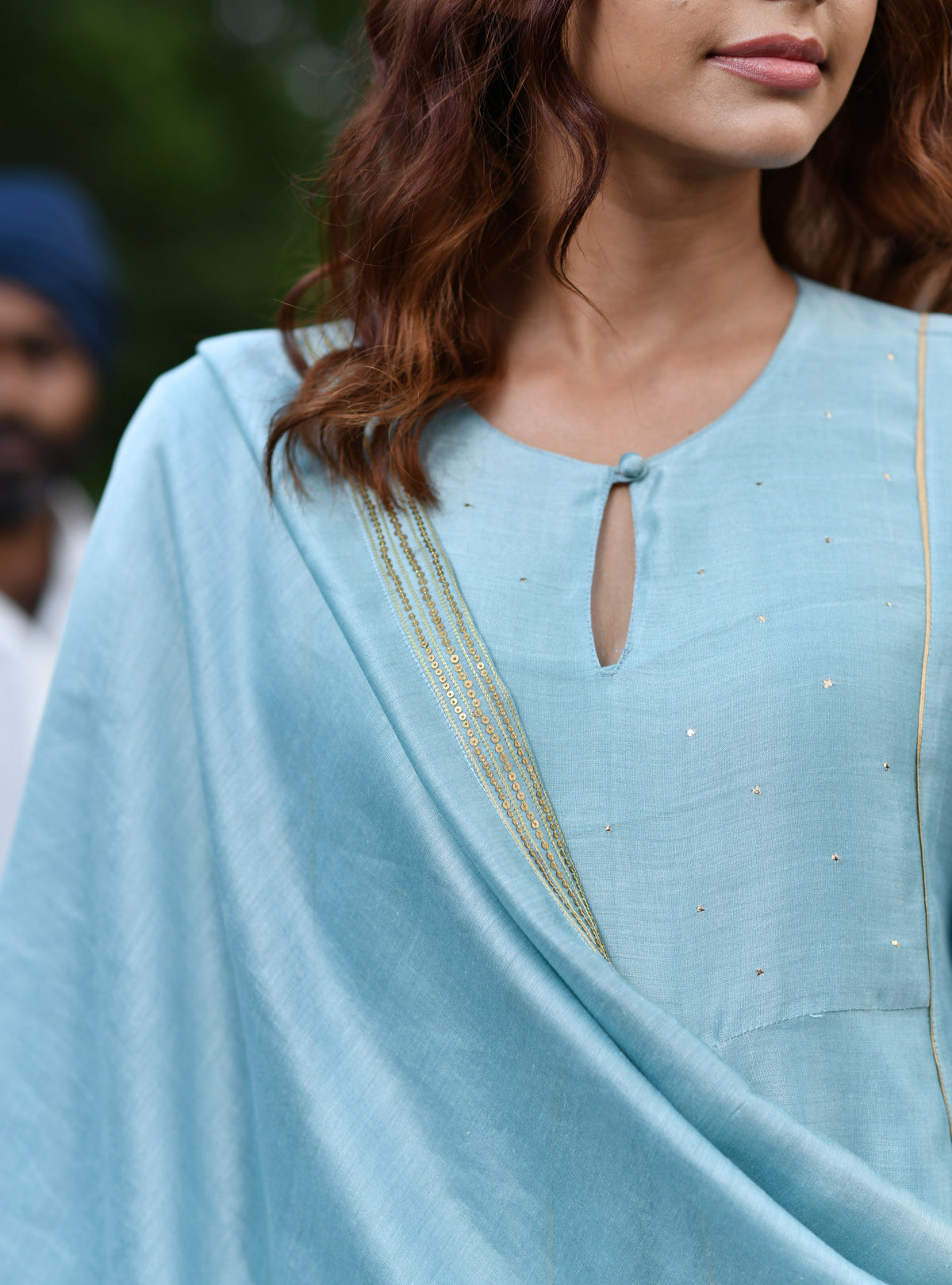 Devi Anarkali : Wrap Powder Blue Chanderi