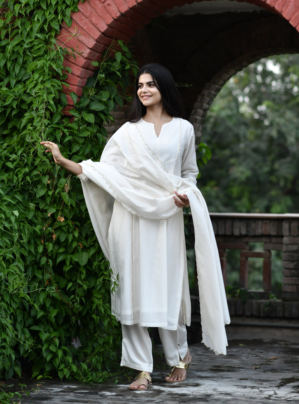 Devi Pant : Ivory Cotton Satin