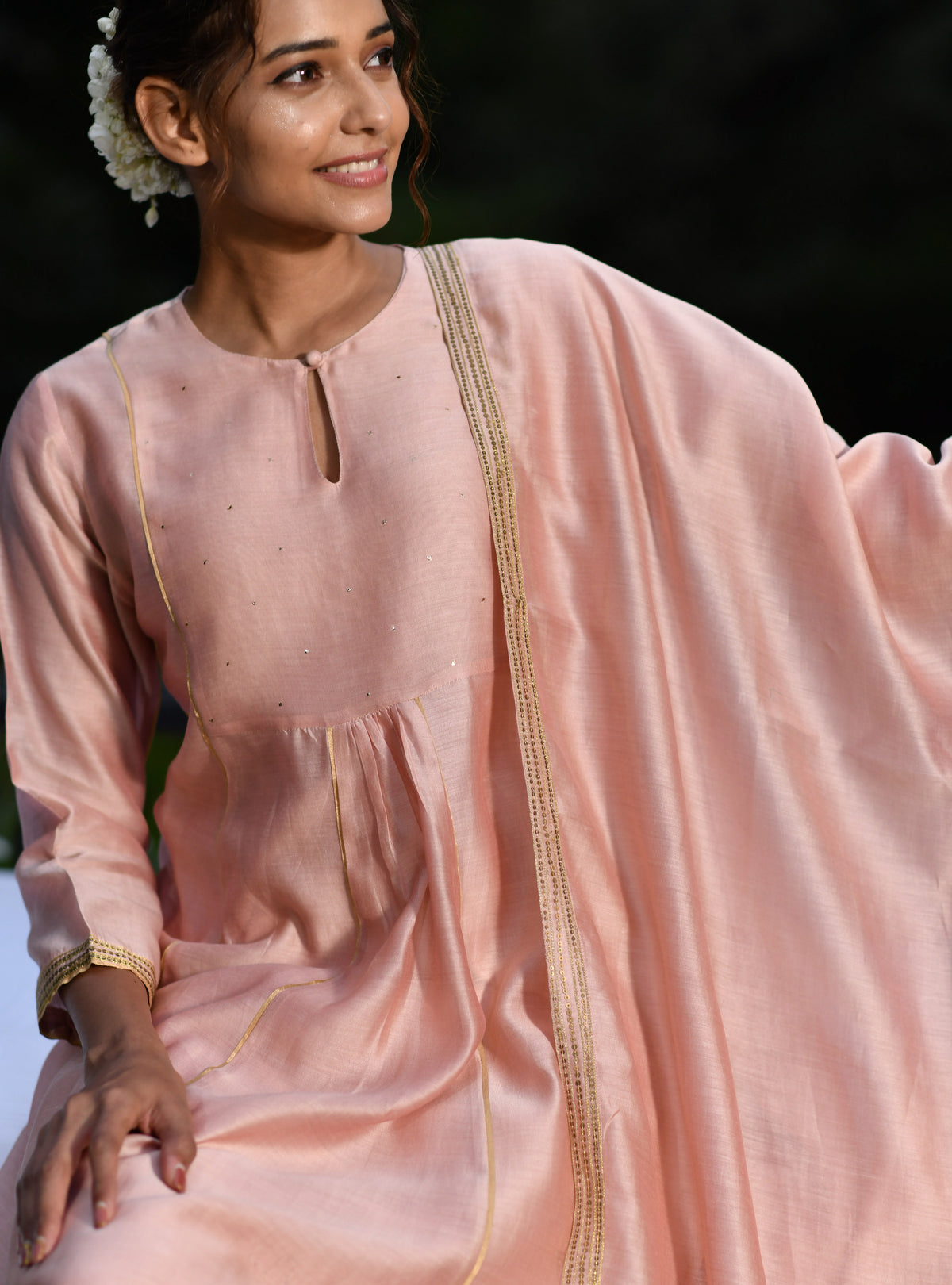 Devi Anarkali : Wrap Pink Chanderi