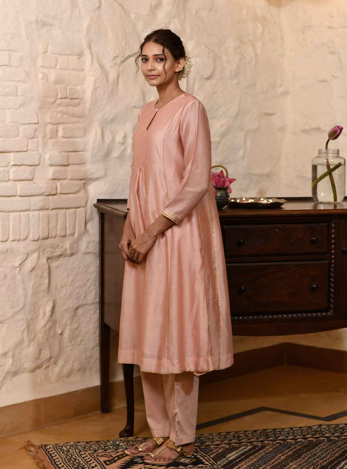 Devi Pant : Pink Cotton Satin