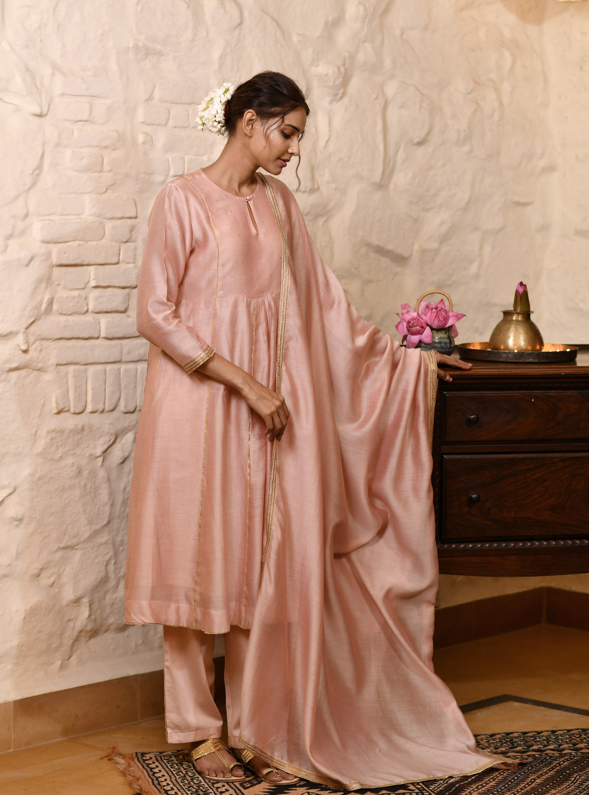 Devi Anarkali : Wrap Pink Chanderi