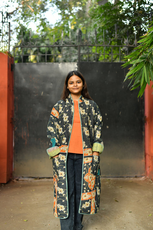 Vintage Cotton Hand-Stitched Long Gudri Jacket : Reversible