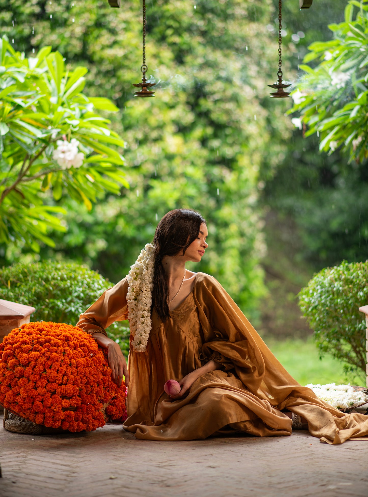 Kovalam Dress : Hand Applique Gold Chanderi