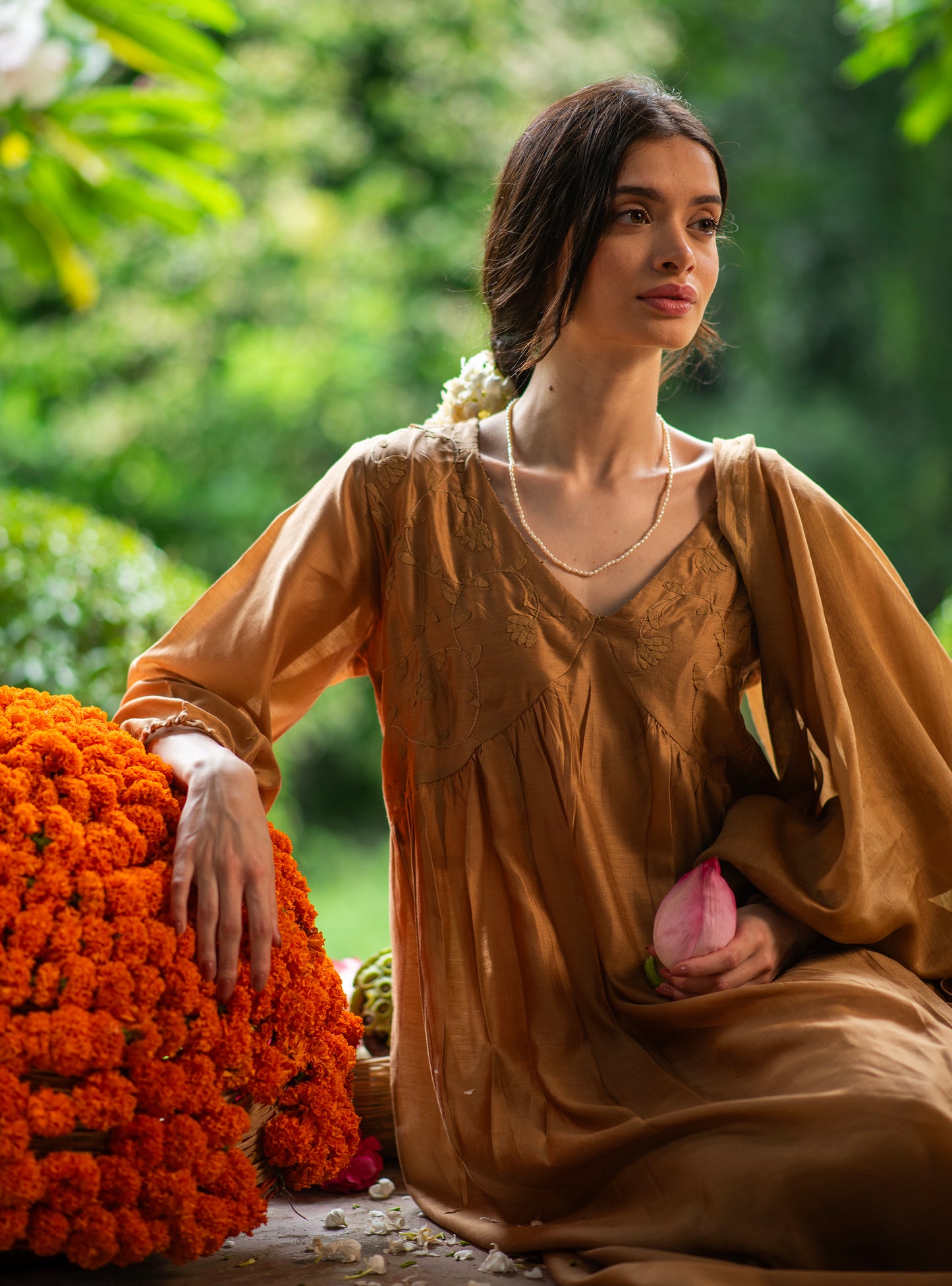 Kovalam Dress : Hand Applique Gold Chanderi