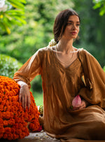 Kovalam Dress : Hand Applique Gold Chanderi