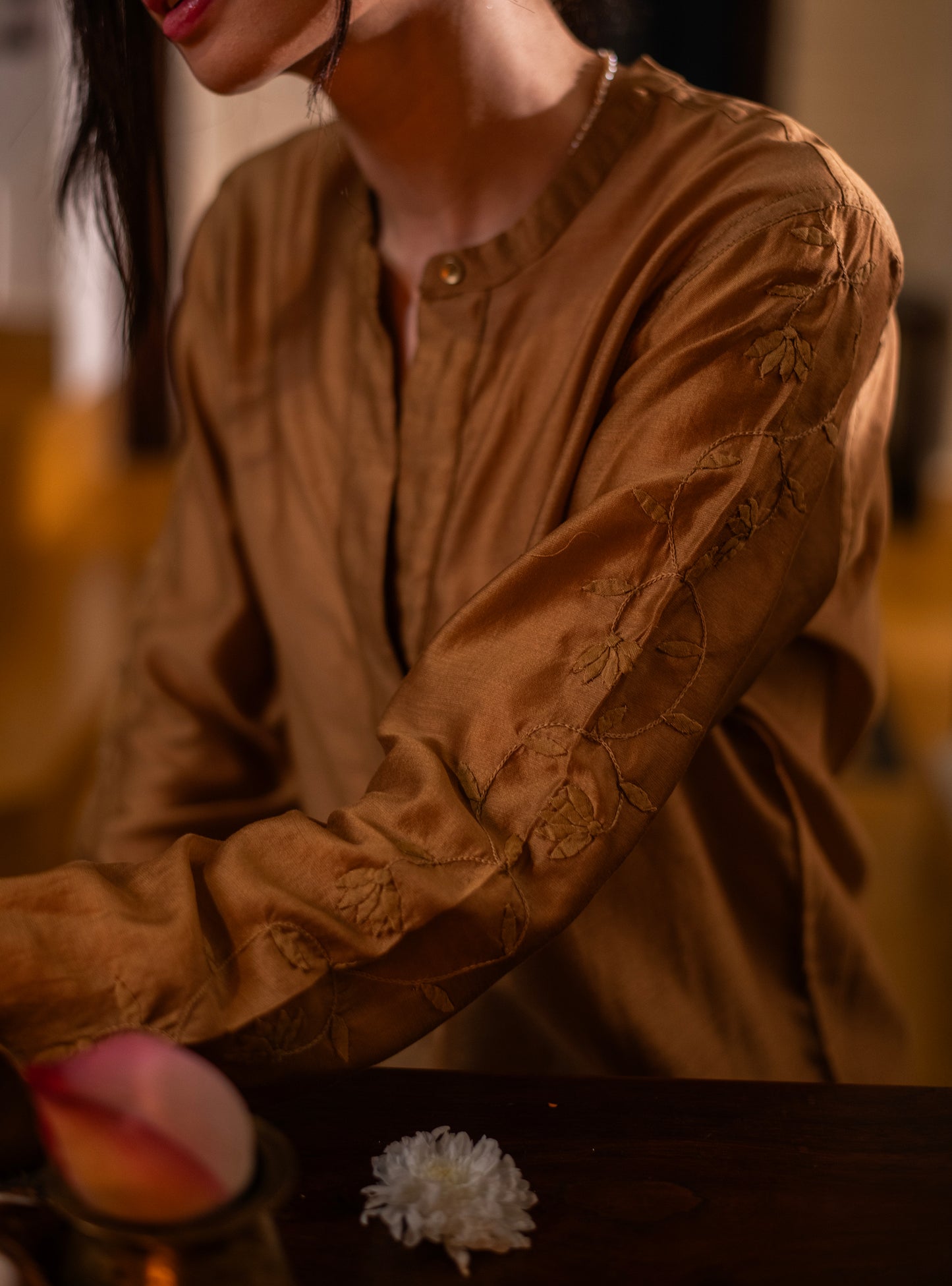 Aqila Top  : Hand Applique Gold Chanderi