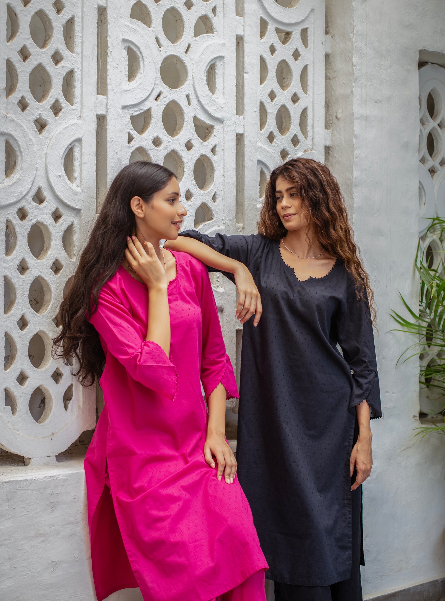 Cuff Kurta : Solid Black Swiss Dot Voile