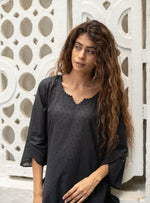 Cuff Kurta : Solid Black Swiss Dot Voile