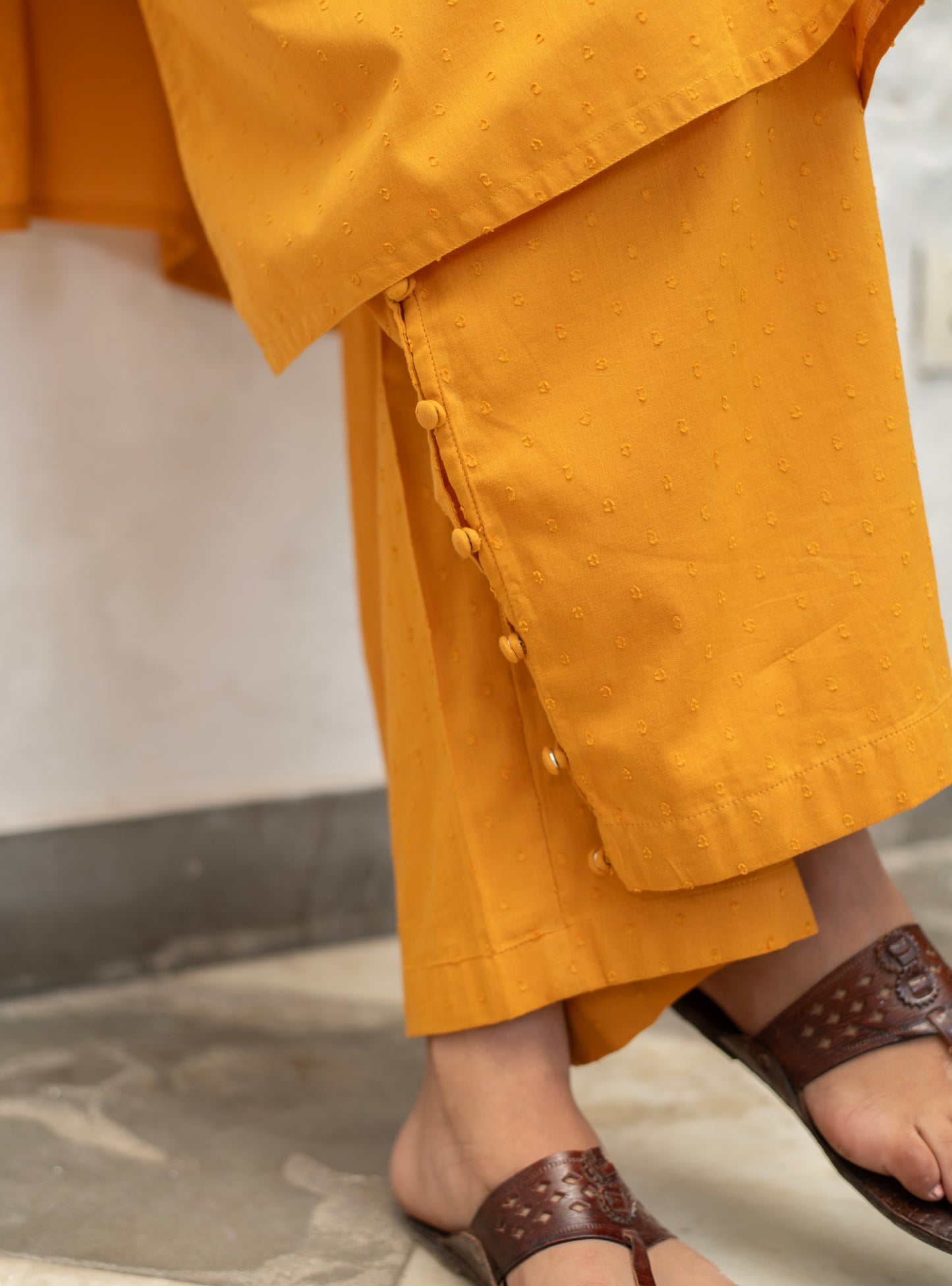 Blake Pant : Solid Haldi Swiss Dot Voile