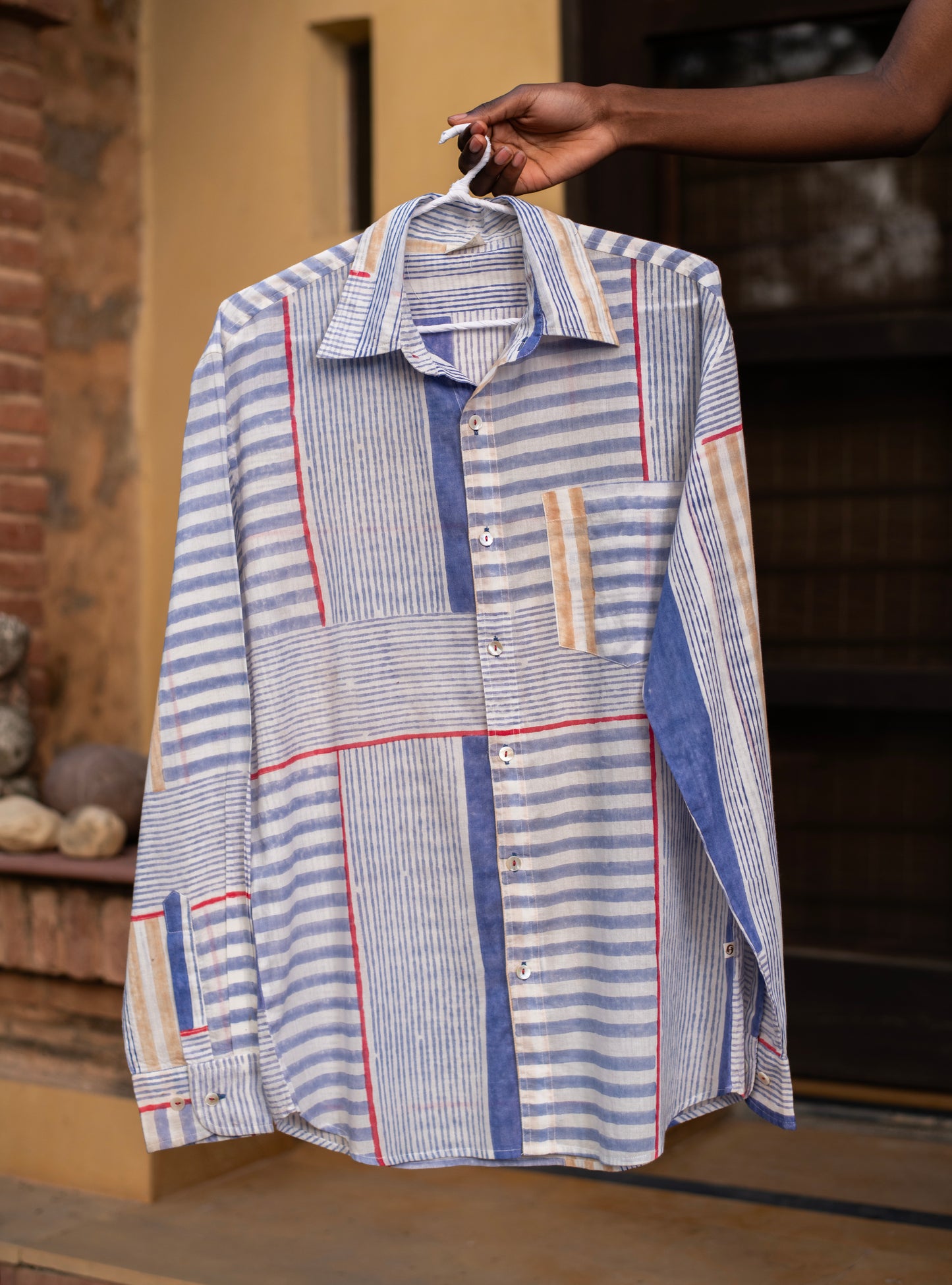 Xavier Shirt Full Sleeves : Crossroads Lines Blue Voile