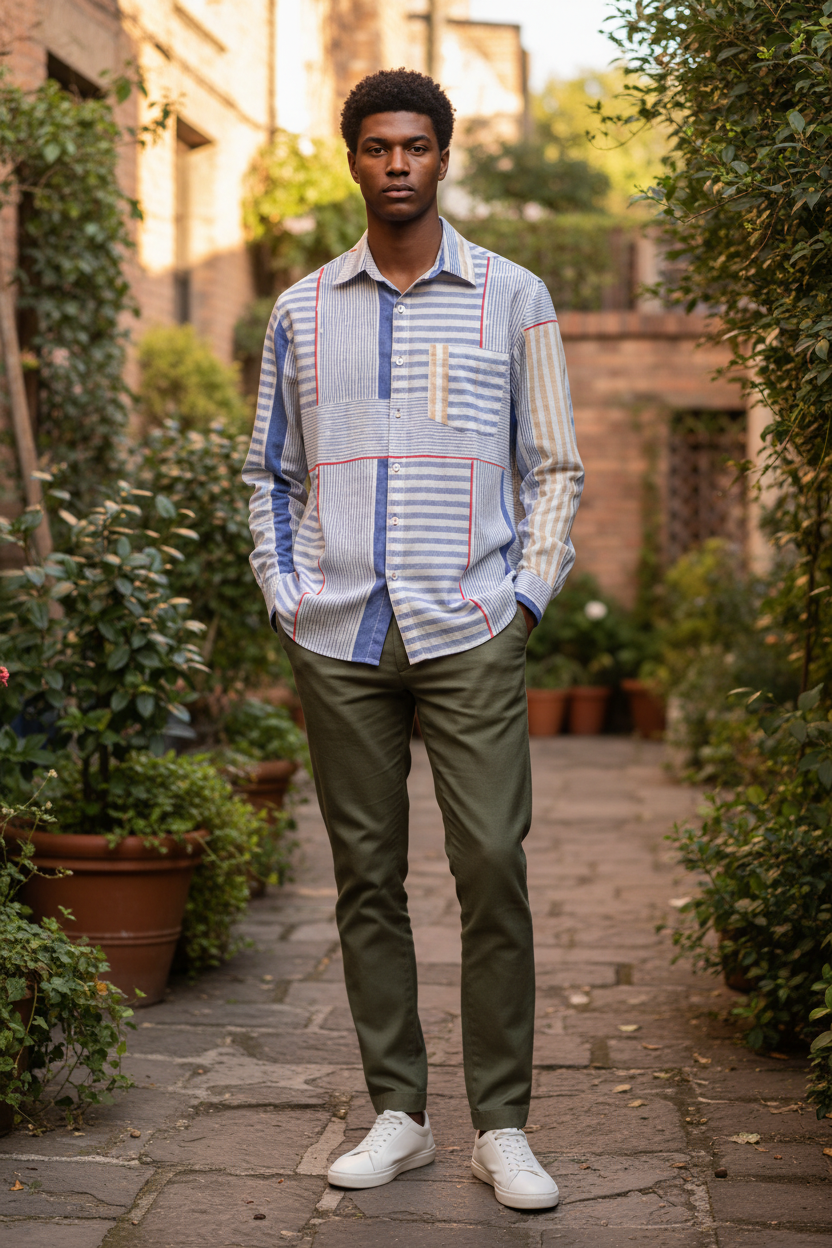 Xavier Shirt Full Sleeves : Crossroads Lines Blue Voile