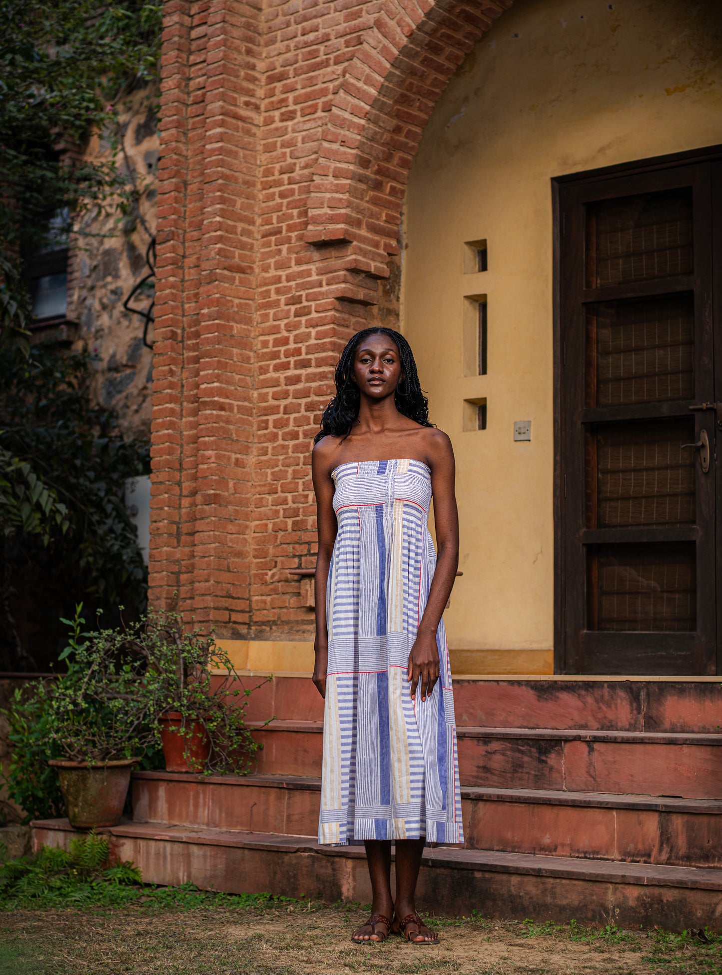 Rusched Maxi : Crossroads Lines Blue Voile