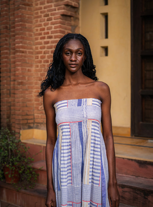 Rusched Maxi : Crossroads Lines Blue Voile