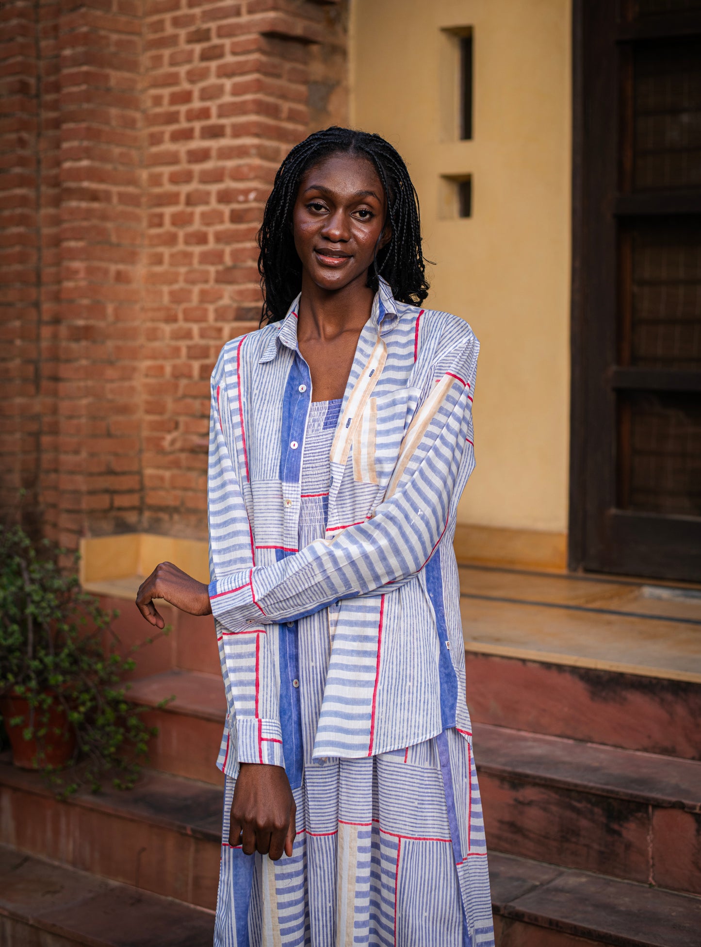 Xavier Shirt Full Sleeves : Crossroads Lines Blue Voile