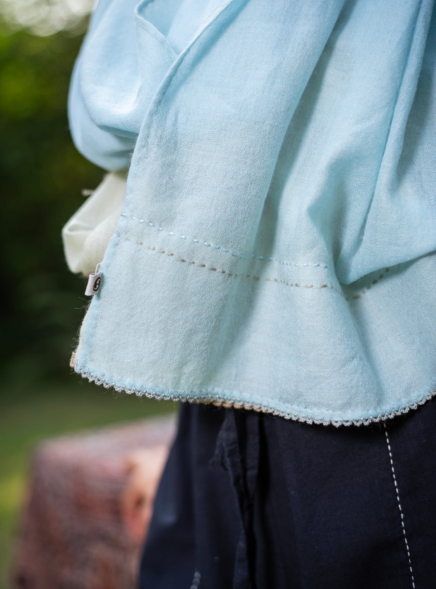 Double Layered Stole : Solid Light Sage+Light Blue Soft Wool
