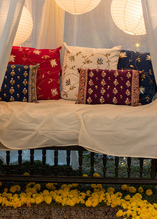 Embroidered Cushion Cover : Floral Natural Textured