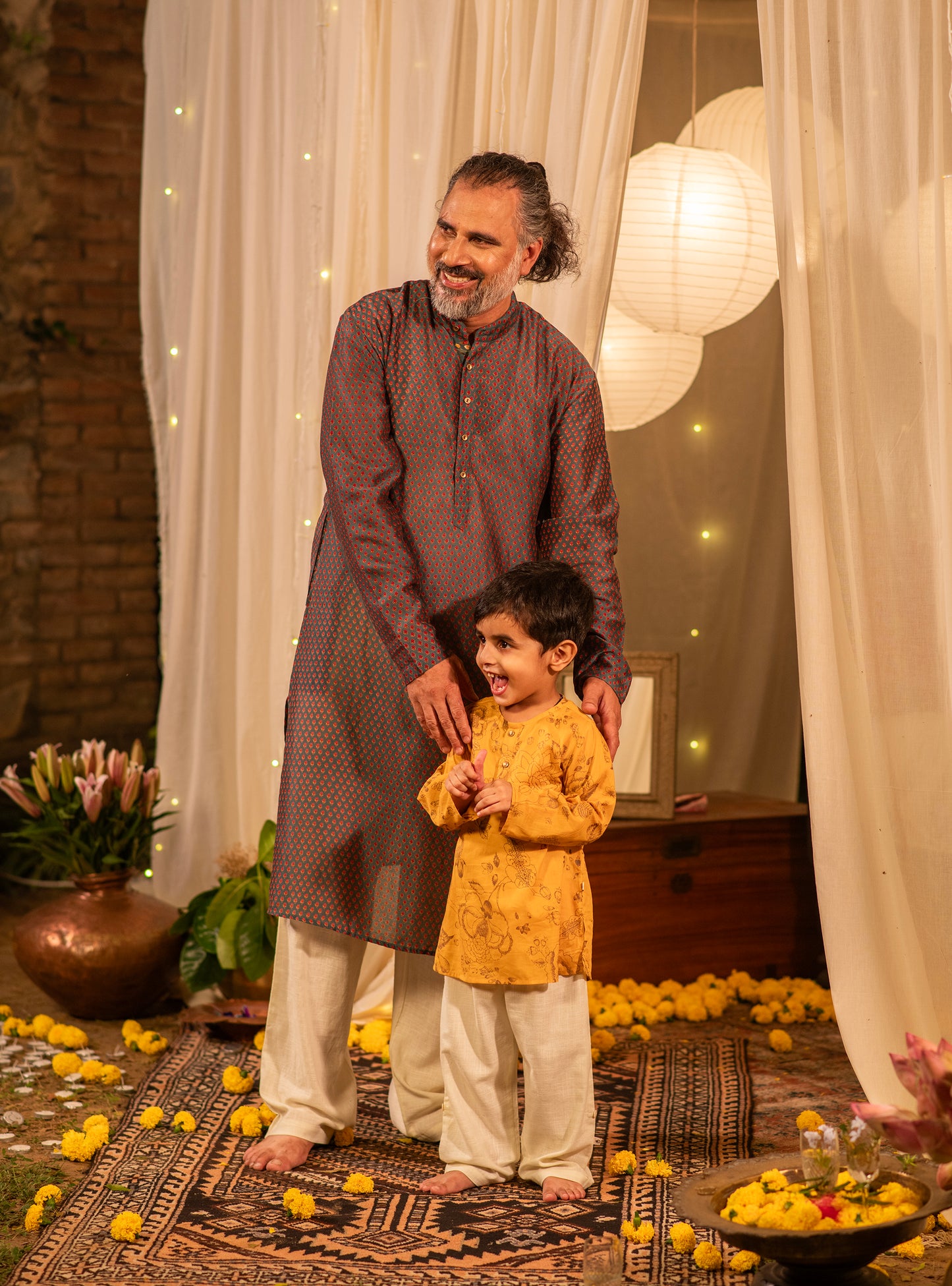 Mens Kurta Long : Alaknanda Emerald Chanderi