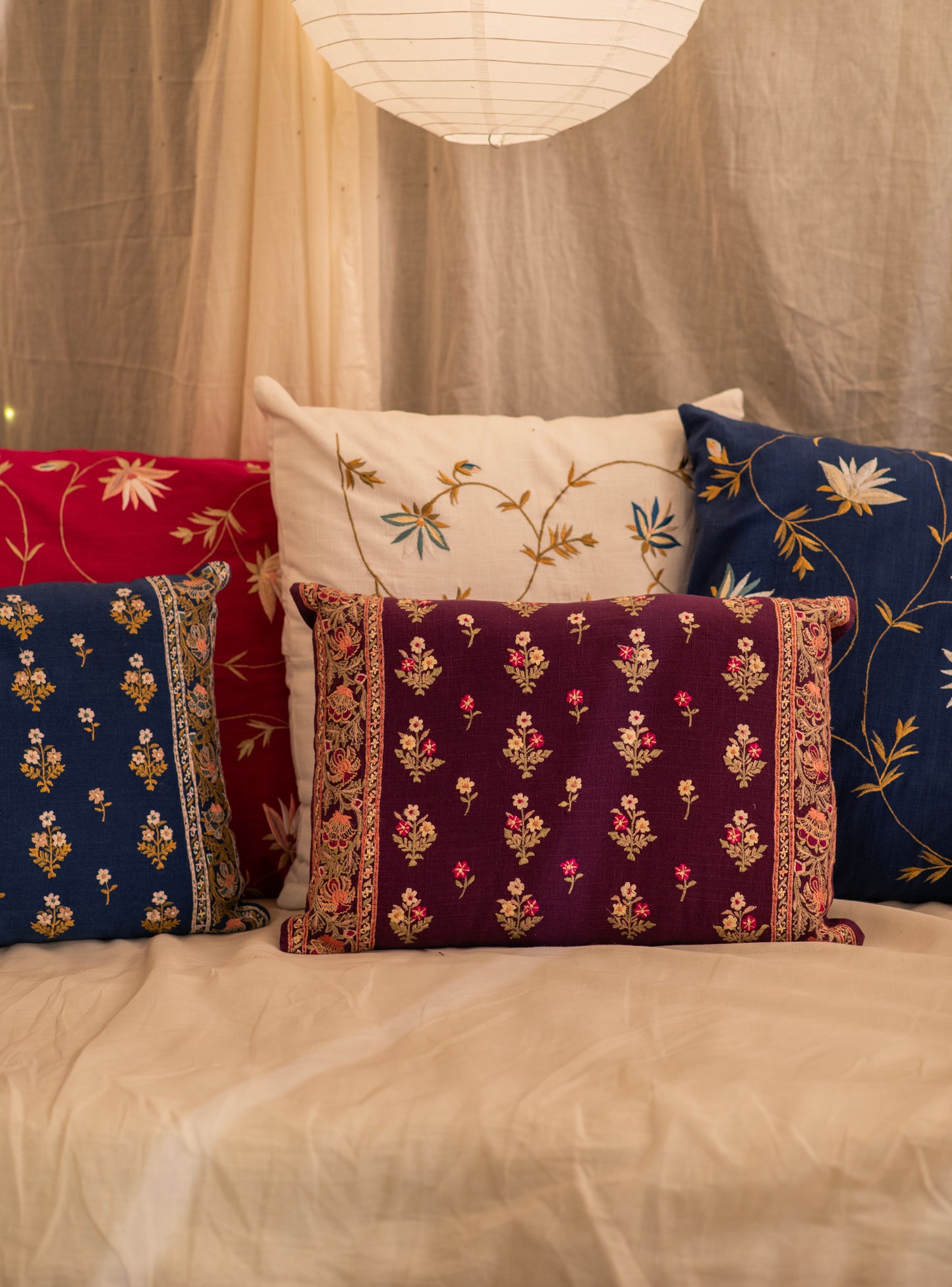 Embroidered Cushion Cover : Versailles Natural Textured