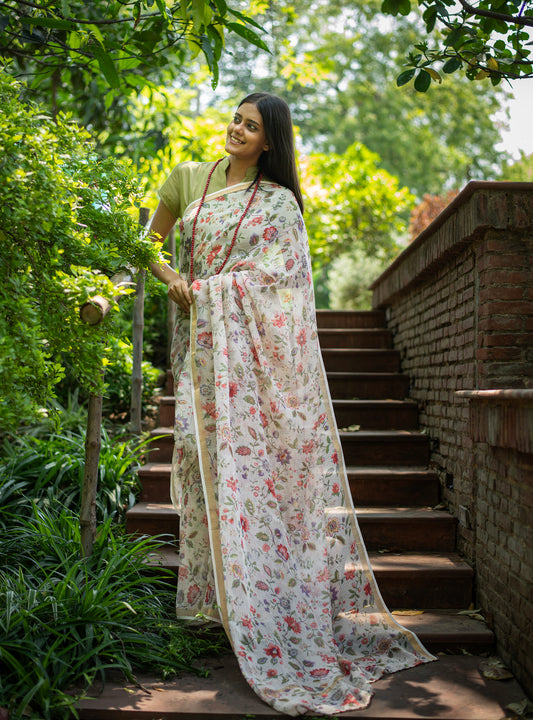 Saree : Floral Primrose Kota Cotton