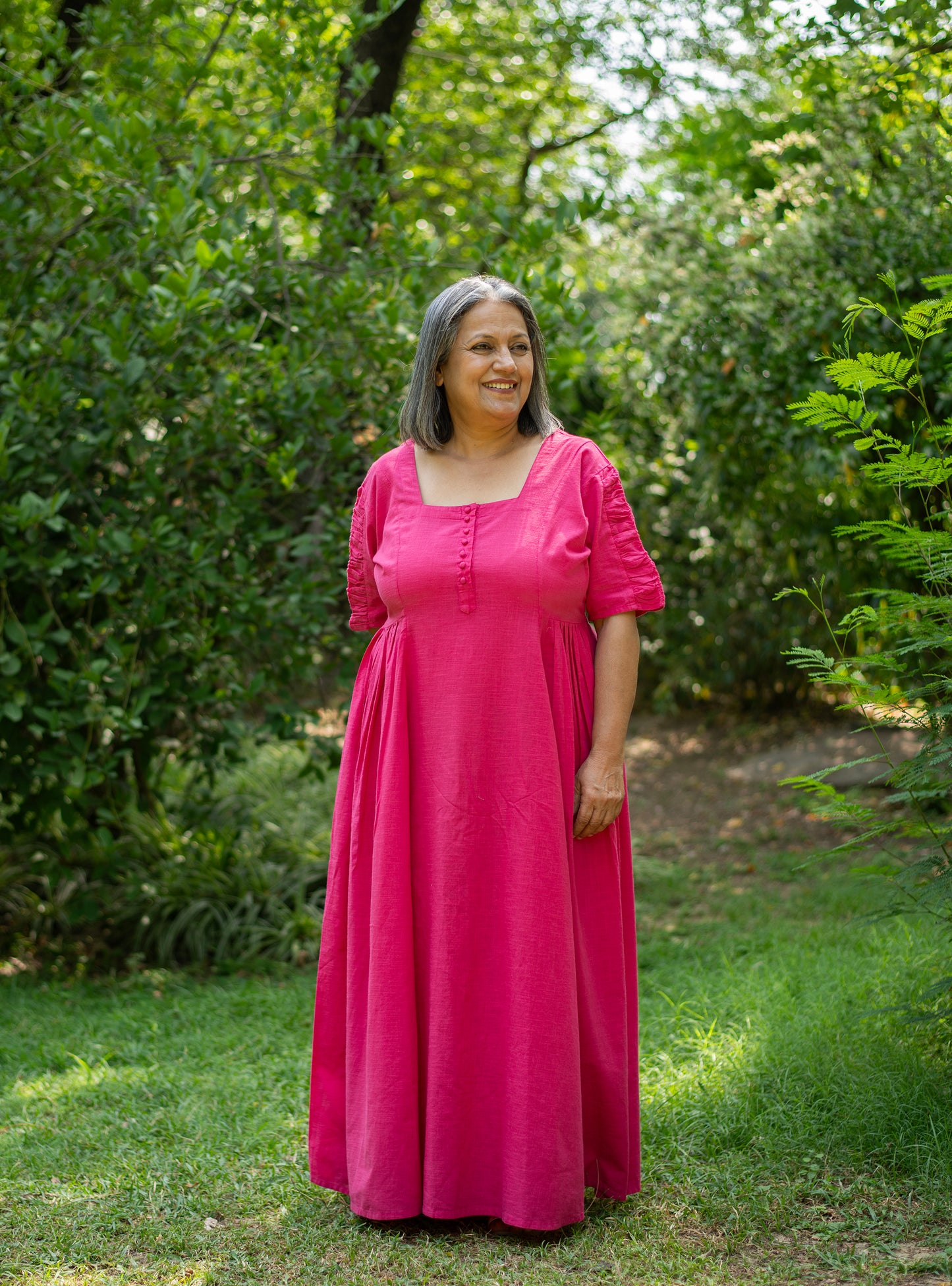 Daisy Dress : Solid Azalea Slub