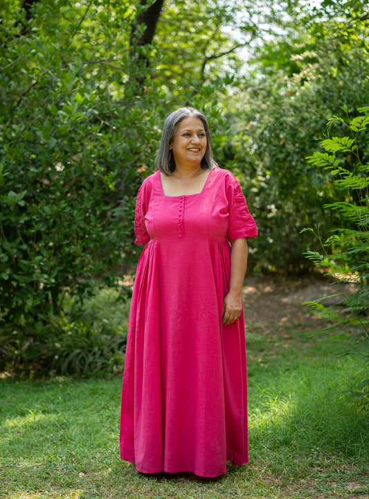 Daisy Dress : Solid Azalea Slub