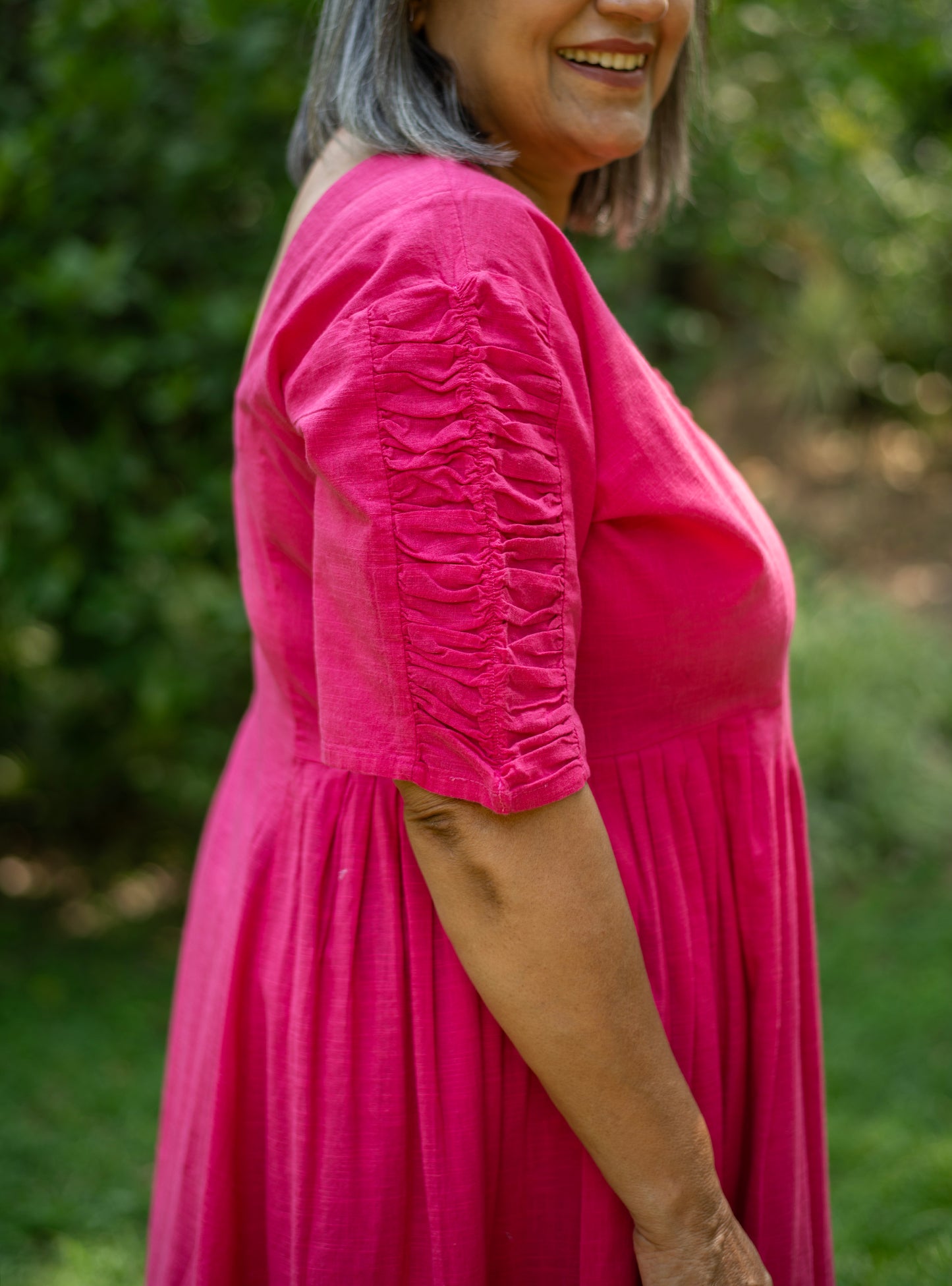 Daisy Dress : Solid Azalea Slub